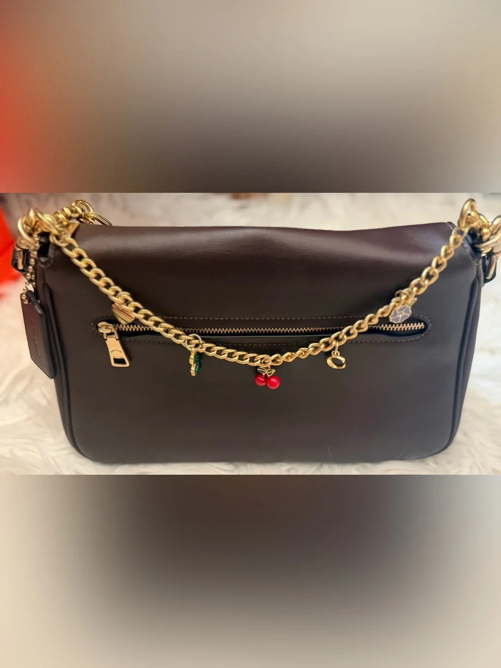 Designer-Inspired Jueqiba chain Bag charm Gold Chain and Cherry Charm